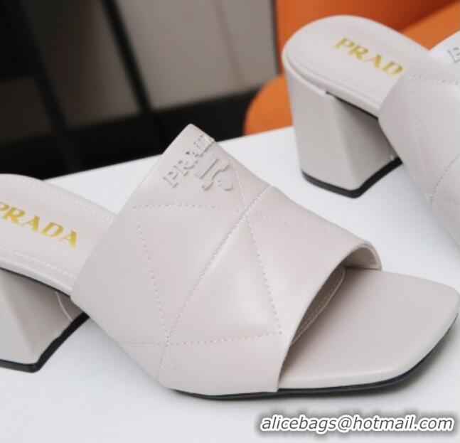 Hot Style Prada Calf Leather Medium Heel Slide Sandals 7cm 022167 White