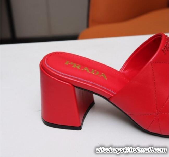 Duplicate Prada Calf Leather Medium Heel Slide Sandals 7cm 022167 Red