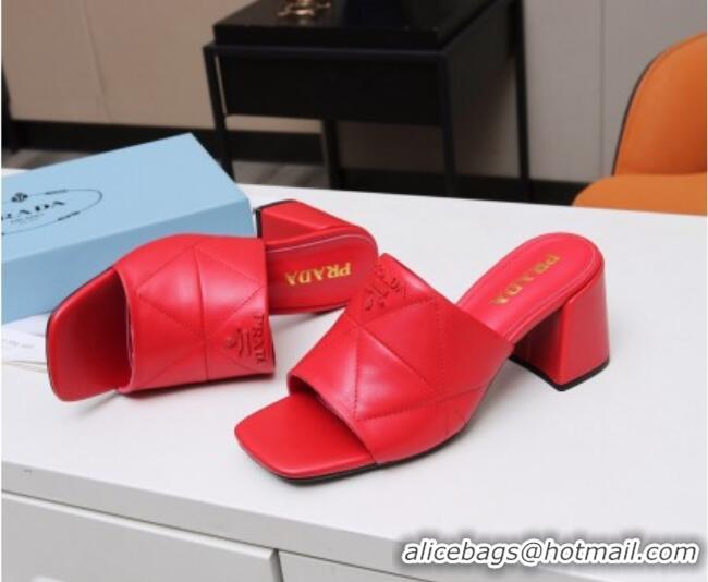 Duplicate Prada Calf Leather Medium Heel Slide Sandals 7cm 022167 Red