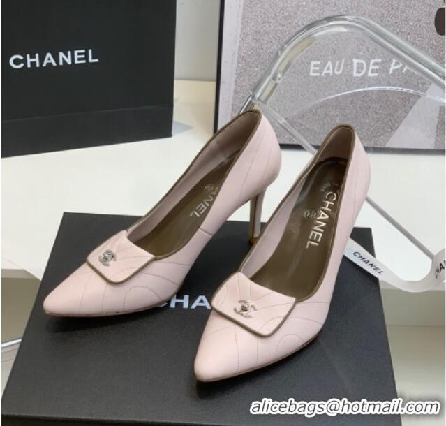 Fashion Chanel Vintage Buckle Calfskin High Heel Pump 8cm 021514 Pink