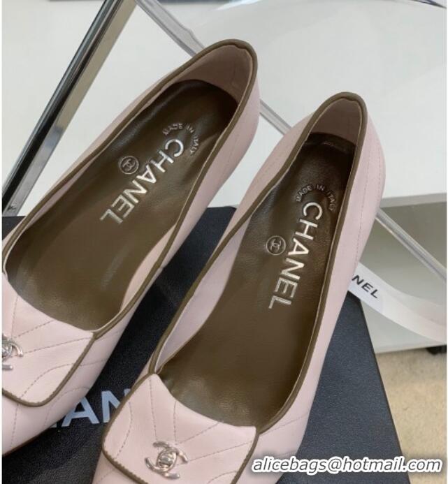 Fashion Chanel Vintage Buckle Calfskin High Heel Pump 8cm 021514 Pink