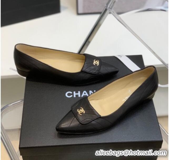 Discount Chanel Vintage Buckle Calfskin Ballerinas 021515 Black