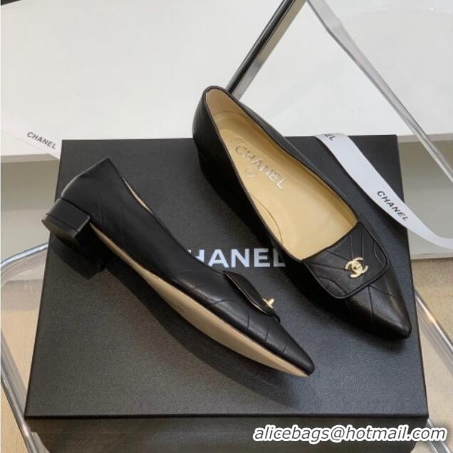 Discount Chanel Vintage Buckle Calfskin Ballerinas 021515 Black