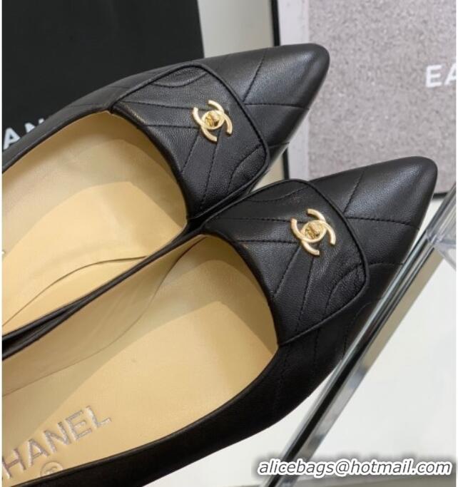 Discount Chanel Vintage Buckle Calfskin Ballerinas 021515 Black