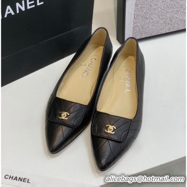 Discount Chanel Vintage Buckle Calfskin Ballerinas 021515 Black