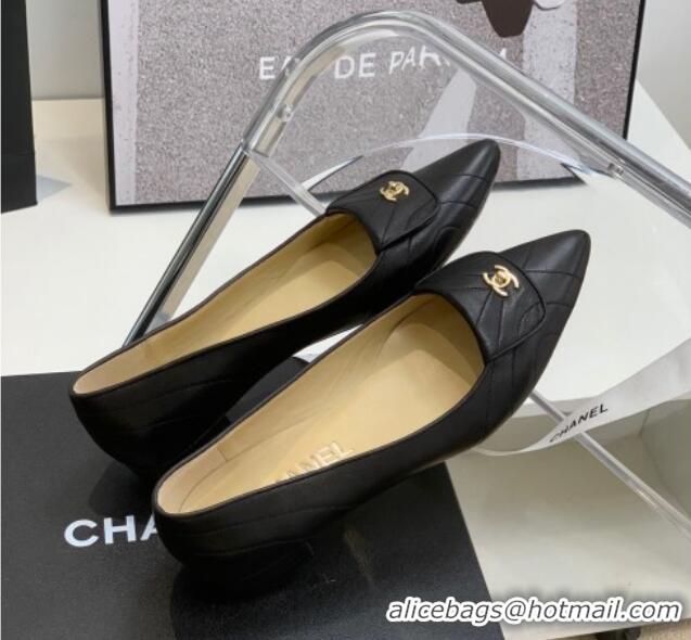 Discount Chanel Vintage Buckle Calfskin Ballerinas 021515 Black