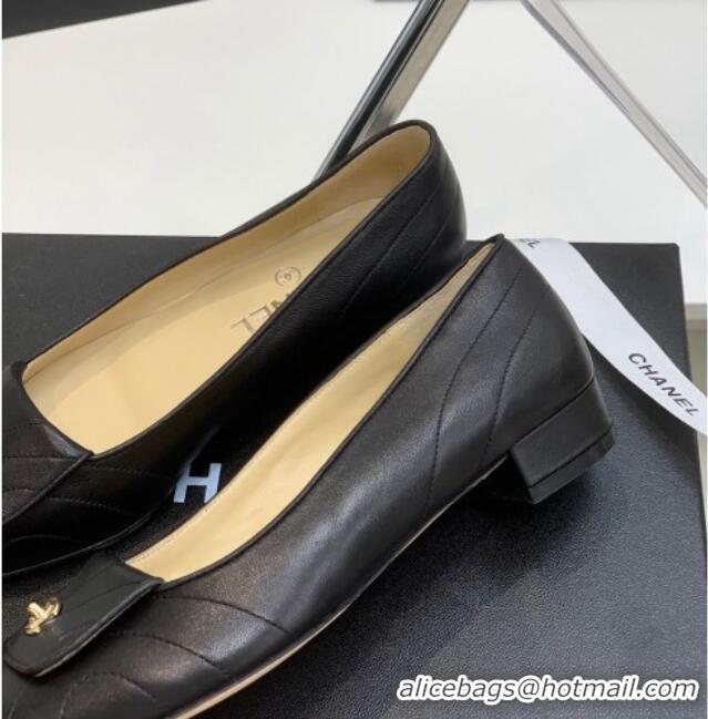 Discount Chanel Vintage Buckle Calfskin Ballerinas 021515 Black