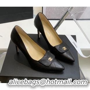 Top Quality Chanel Vintage Buckle Calfskin High Heel Pumps 8cm 021516 Black