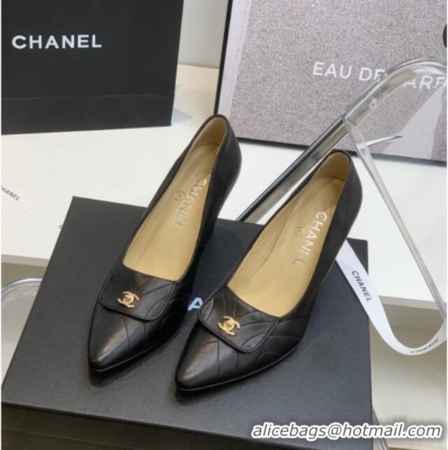 Top Quality Chanel Vintage Buckle Calfskin High Heel Pumps 8cm 021516 Black