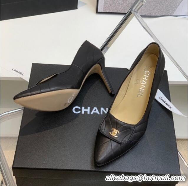 Top Quality Chanel Vintage Buckle Calfskin High Heel Pumps 8cm 021516 Black