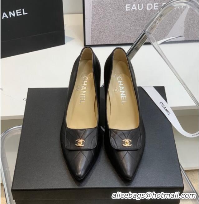 Top Quality Chanel Vintage Buckle Calfskin High Heel Pumps 8cm 021516 Black