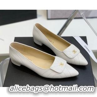 Modern Chanel Vintage Buckle Calfskin Ballerinas 021517 White