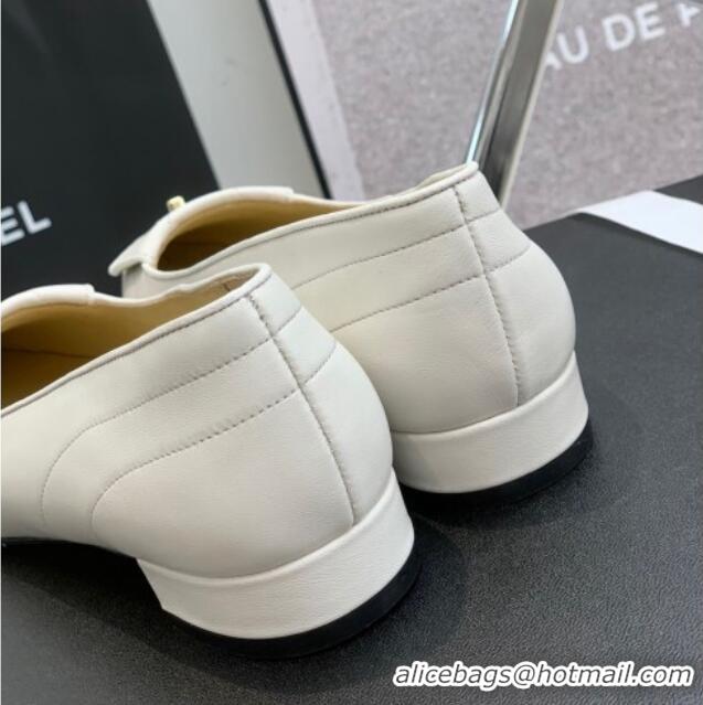 Modern Chanel Vintage Buckle Calfskin Ballerinas 021517 White