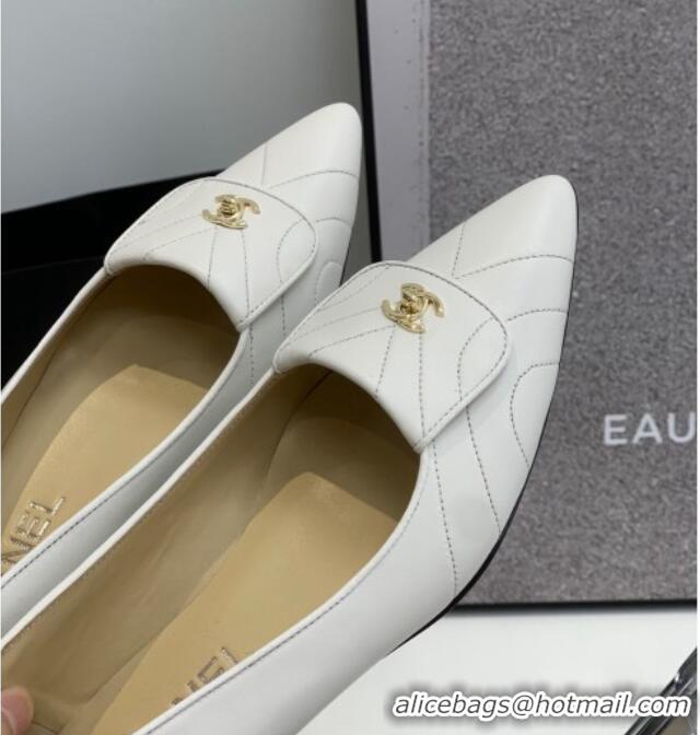 Modern Chanel Vintage Buckle Calfskin Ballerinas 021517 White