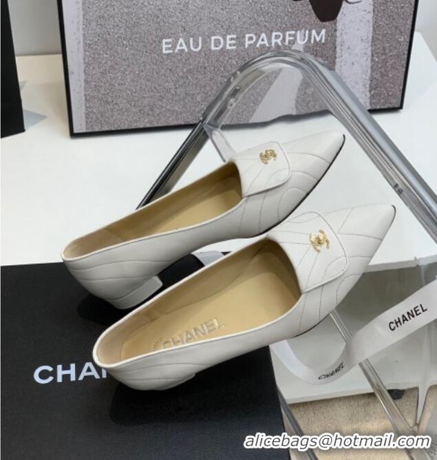 Modern Chanel Vintage Buckle Calfskin Ballerinas 021517 White