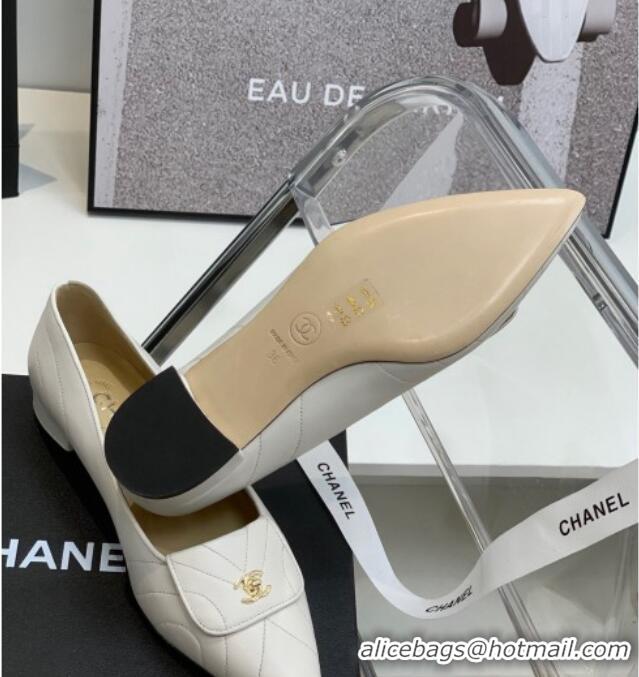 Modern Chanel Vintage Buckle Calfskin Ballerinas 021517 White