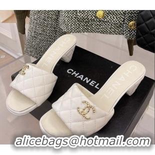 Trendy Design Popular Chanel Quilted Lambskin Heel Slide Sandals 6cm G38820 White