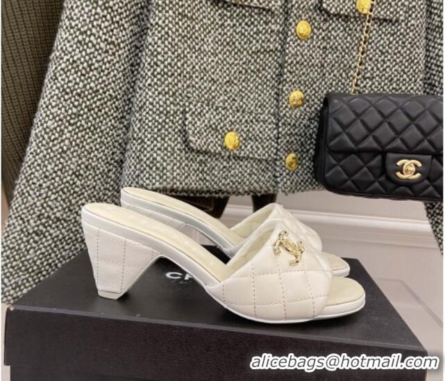 Trendy Design Popular Chanel Quilted Lambskin Heel Slide Sandals 6cm G38820 White