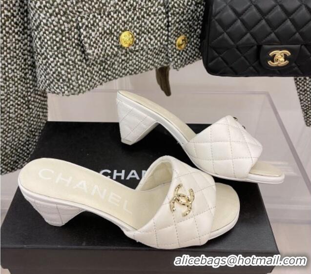 Trendy Design Popular Chanel Quilted Lambskin Heel Slide Sandals 6cm G38820 White