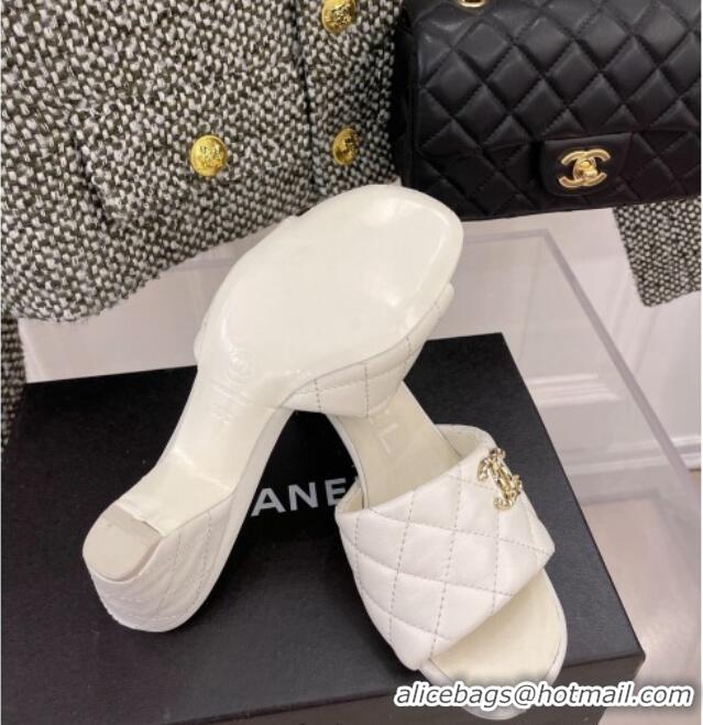 Trendy Design Popular Chanel Quilted Lambskin Heel Slide Sandals 6cm G38820 White