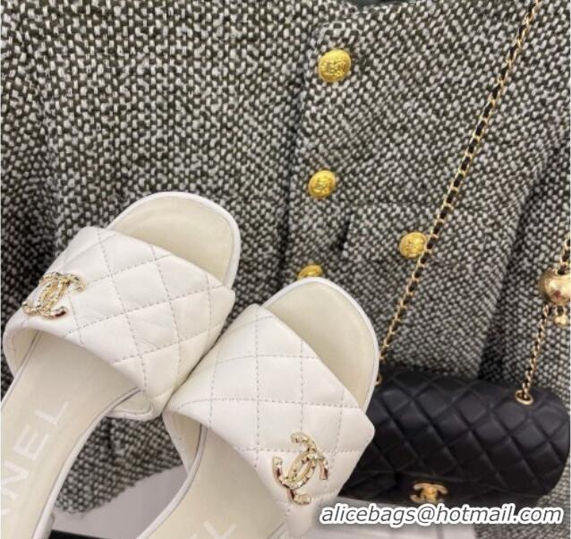 Trendy Design Popular Chanel Quilted Lambskin Heel Slide Sandals 6cm G38820 White