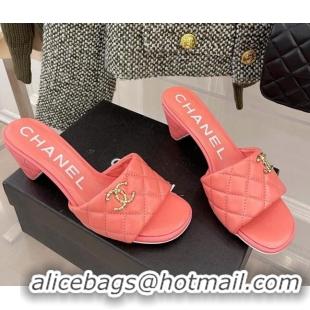 Grade Design Popular Chanel Quilted Lambskin Heel Slide Sandals 6cm G38820 Pink