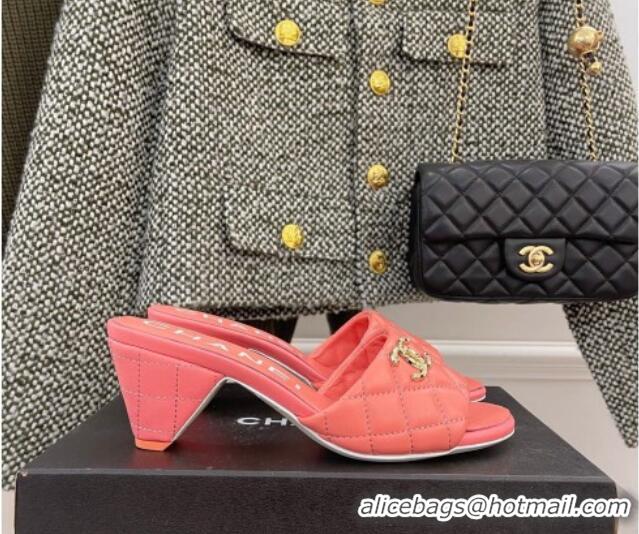 Grade Design Popular Chanel Quilted Lambskin Heel Slide Sandals 6cm G38820 Pink