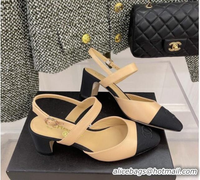 Low Price Chanel Lambskin Heel Slingback Pumps 6.5cm G35669 Beige