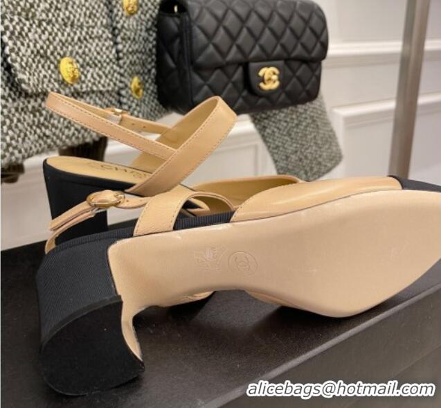 Low Price Chanel Lambskin Heel Slingback Pumps 6.5cm G35669 Beige