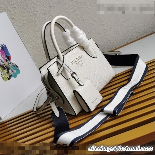 Top Grade Prada Saffiano Leather Monochrome Top Handle Bag 1BA269 White 2022