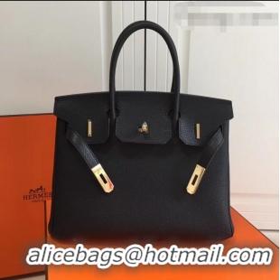 Top Grade Hermes Birkin 35cm in Clemence Calfskin Leather H35 Black with Black inside Golden hardware