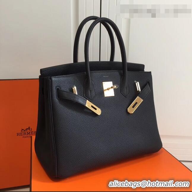 Top Grade Hermes Birkin 35cm in Clemence Calfskin Leather H35 Black with Black inside Golden hardware