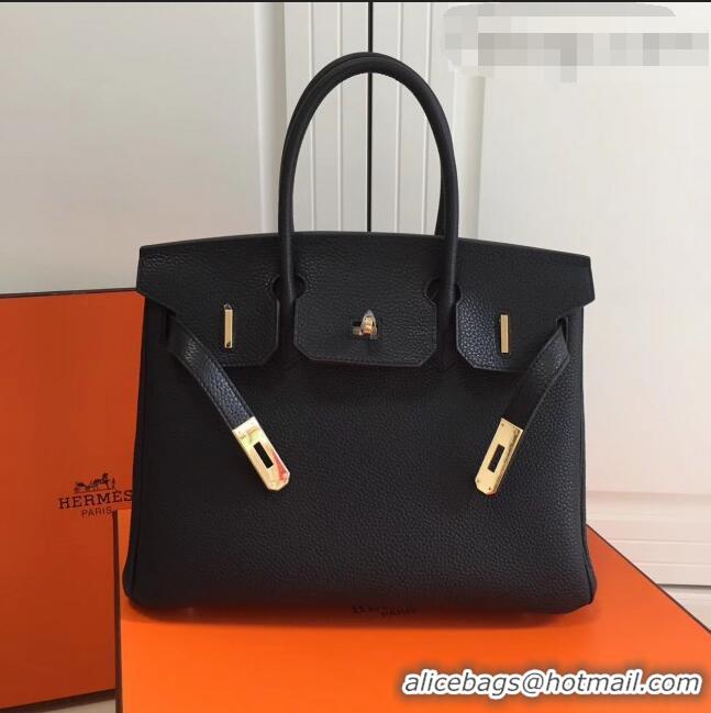 Top Grade Hermes Birkin 35cm in Clemence Calfskin Leather H35 Black with Black inside Golden hardware