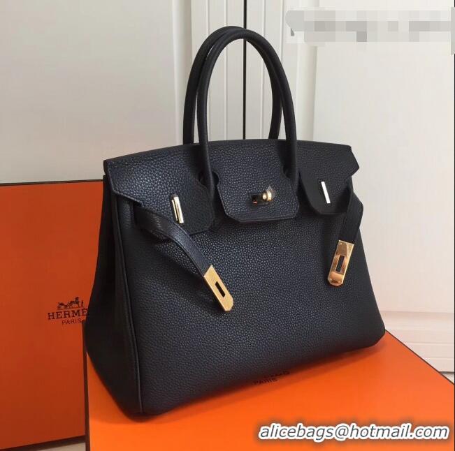 Top Grade Hermes Birkin 35cm in Clemence Calfskin Leather H35 Black with Black inside Golden hardware