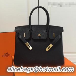 High Quality Hermes Birkin 35cm in Clemence Calfskin Leather H35 Black with Rosy inside Golden hardware