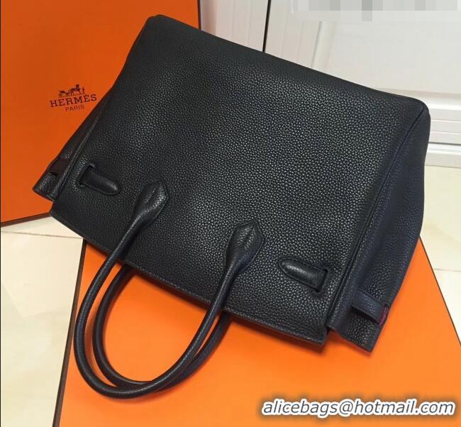 High Quality Hermes Birkin 35cm in Clemence Calfskin Leather H35 Black with Rosy inside Golden hardware