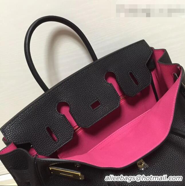 High Quality Hermes Birkin 35cm in Clemence Calfskin Leather H35 Black with Rosy inside Golden hardware