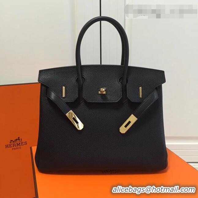 High Quality Hermes Birkin 35cm in Clemence Calfskin Leather H35 Black with Rosy inside Golden hardware