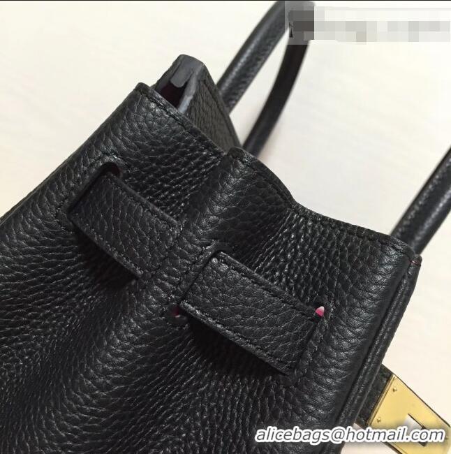 High Quality Hermes Birkin 35cm in Clemence Calfskin Leather H35 Black with Rosy inside Golden hardware