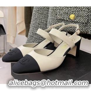 Best Price Chanel Lambskin Heel Slingback Pumps 6.5cm G35669 White 2022