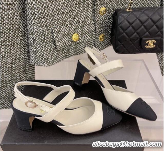 Best Price Chanel Lambskin Heel Slingback Pumps 6.5cm G35669 White 2022