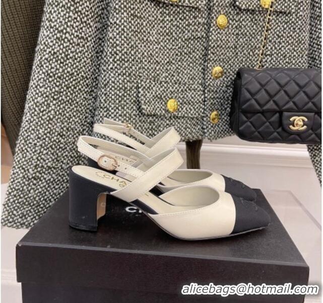 Best Price Chanel Lambskin Heel Slingback Pumps 6.5cm G35669 White 2022