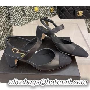 Best Luxury Chanel Lambskin Heel Slingback Pumps 6.5cm G35669 Black 2022