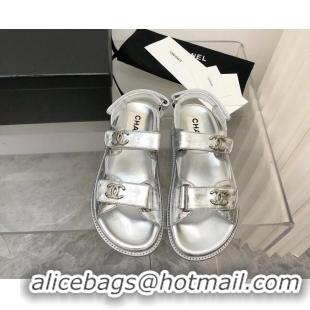 Perfect Chanel Strap Flat Sandals 021525 Silver