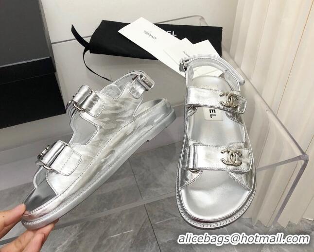 Perfect Chanel Strap Flat Sandals 021525 Silver