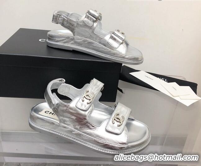 Perfect Chanel Strap Flat Sandals 021525 Silver