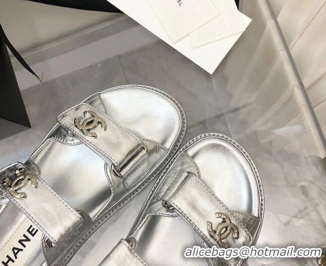 Perfect Chanel Strap Flat Sandals 021525 Silver