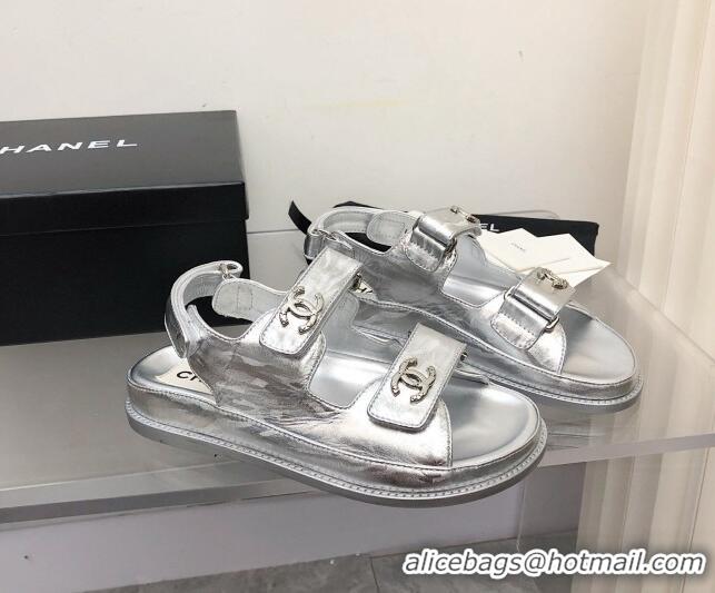 Perfect Chanel Strap Flat Sandals 021525 Silver