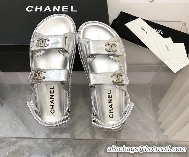 Perfect Chanel Strap Flat Sandals 021525 Silver