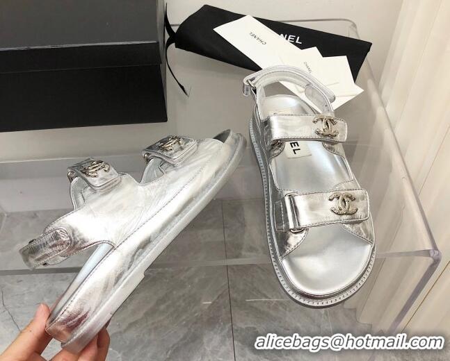 Perfect Chanel Strap Flat Sandals 021525 Silver